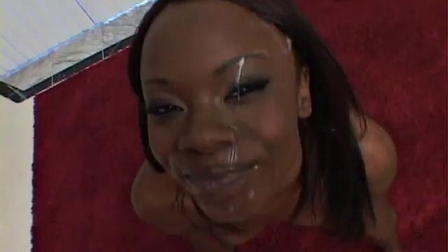 Black teen Ashley Brooks sucking cock