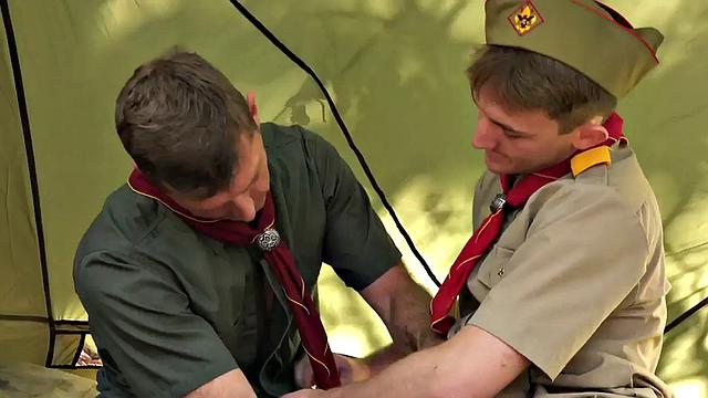Hairy gaydaddy smashes twink outdoor under a tent