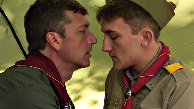 Hairy gaydaddy smashes twink outdoor under a tent