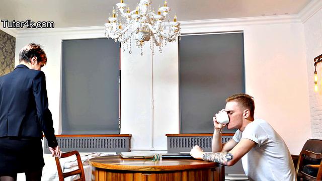 TUTOR4K. Happy guy finally achieved his ambition to fuck literature tutor