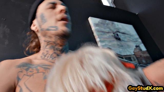 Horny tattoed jock hard fucking his slut