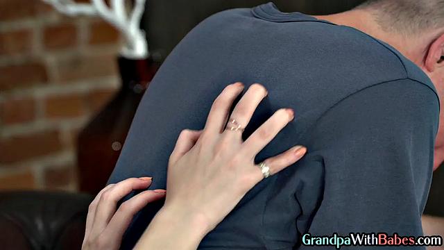 Busty cutie deepthroating senior dick