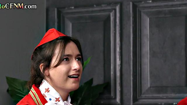 CFNM stewardesses suck in group BJ action on college