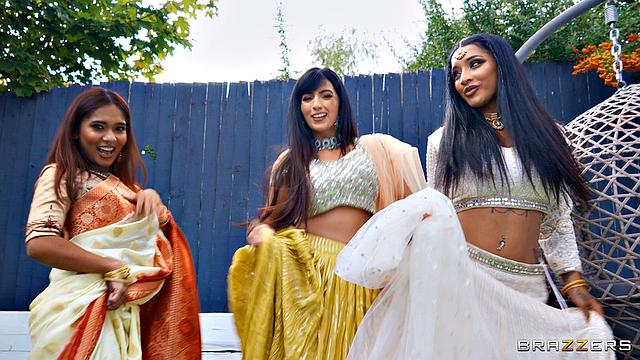 Yasmina Khan, Aaliyah Yasin and Mia Z get wild with each other's bodies before Keiran Lee brings his cock to the party