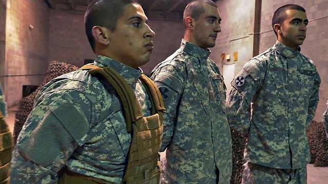 Army stud gets fucked by military in shower after BJ