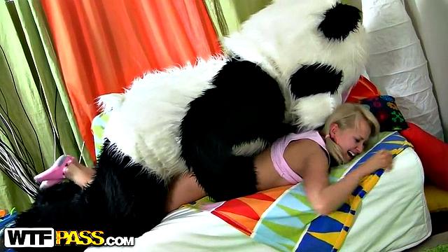 Blonde girl next door with black dildo