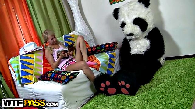 Blonde girl next door with black dildo