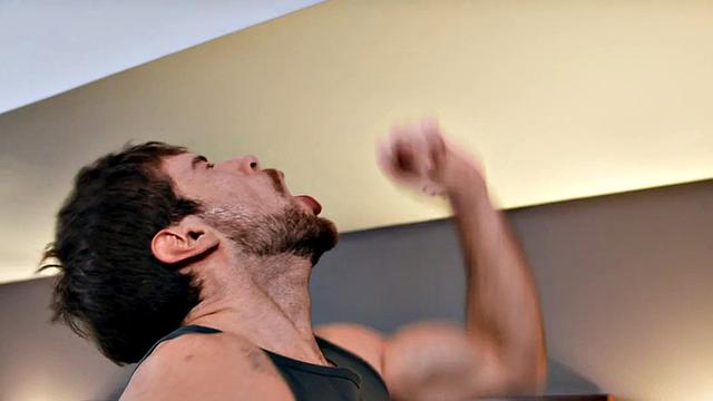 Ripped jock bareback rides for cum in his asshole