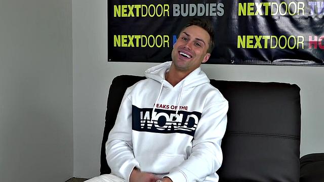 Amateur jock with athletic body jerks cock on casting