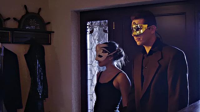 Intense group sex with small-titted pierced babe in lingerie & cowgirl pose