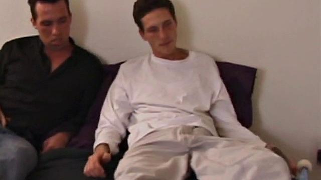 Watching straight porn side-by-side, Seth and Allen rub the growing bulges in their pants. Allen takes Seth's cock all the way down his throat.