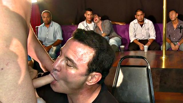 Public cocksucking by amateurs at party