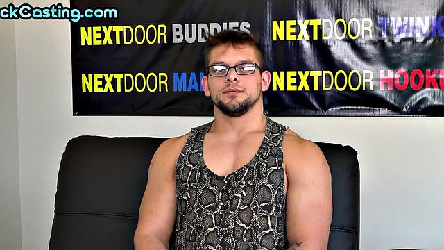 Solo athletic and inked jock jerks after interview