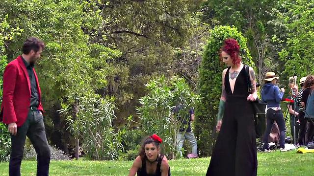 Redhead domina n lord showing their naked babe sub in public