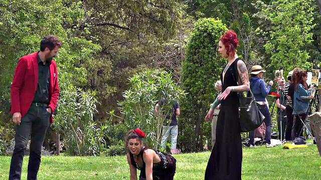 Redhead domina n lord showing their naked babe sub in public