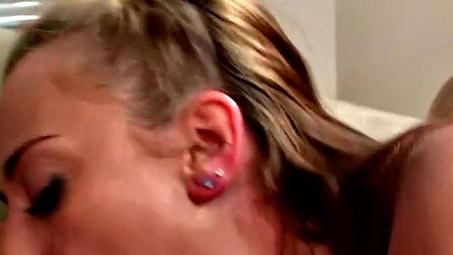 Sexy bald chick with piercing gets her pussy and mouth slammed in reverse cowgirl action