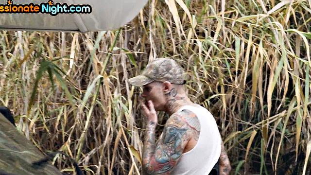 Busty camper slut rammed outdoors while camping