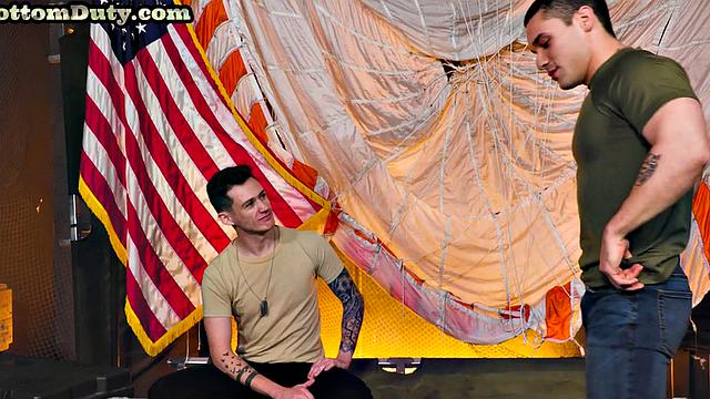 Military bottom barebacked by athletic top BF on duty