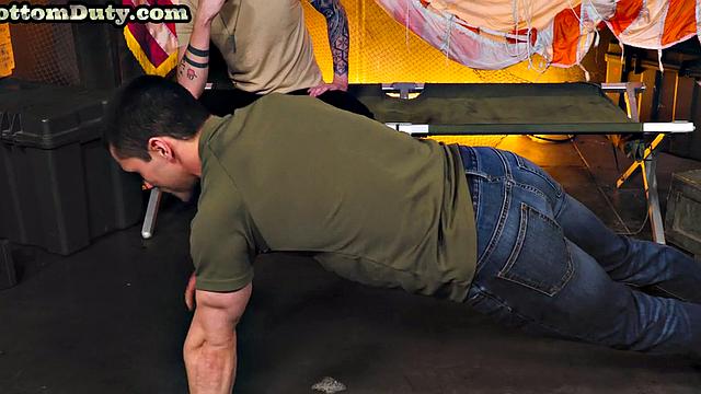 Military bottom barebacked by athletic top BF on duty