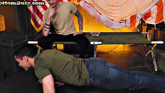 Military bottom barebacked by athletic top BF on duty