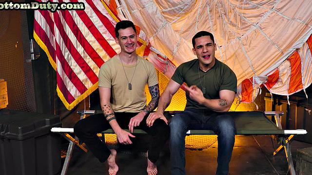 Military bottom barebacked by athletic top BF on duty