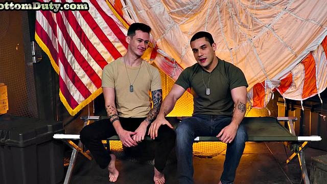 Military bottom barebacked by athletic top BF on duty