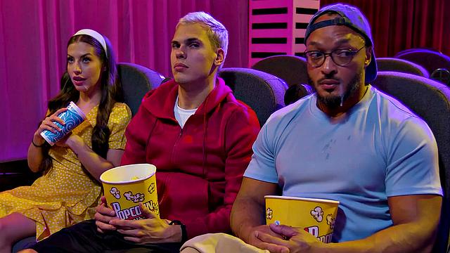 WE SWING BOTH WAYS - Wild Bisexual Threesome With Strangers In A Movie Theater