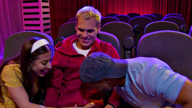 WE SWING BOTH WAYS - Wild Bisexual Threesome With Strangers In A Movie Theater