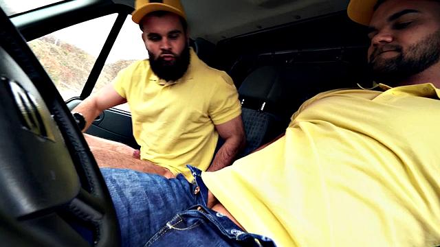 Muscle stud blown in truck before barebacking