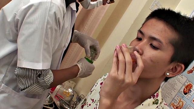 Skinny Asian twink fucked by doctor in medical infirmary