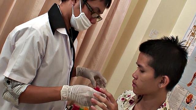 Skinny Asian twink fucked by doctor in medical infirmary