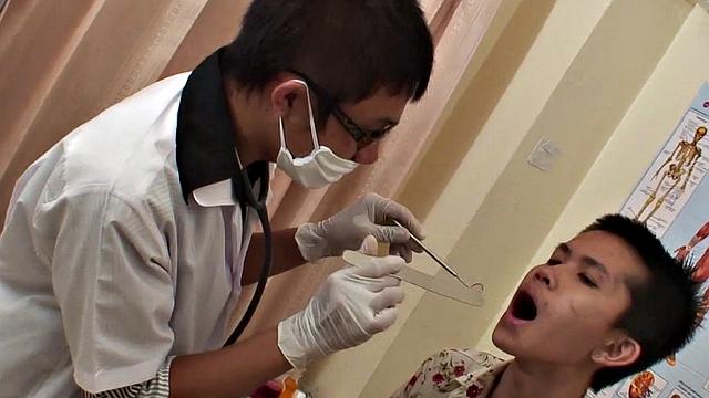 Skinny Asian twink fucked by doctor in medical infirmary