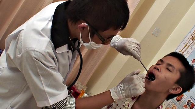 Skinny Asian twink fucked by doctor in medical infirmary