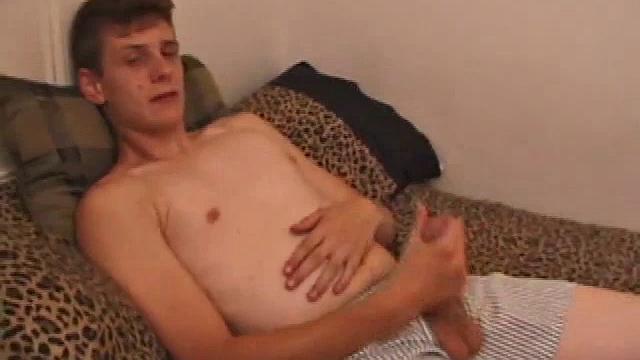 Straight guy Skylerr is horny and wants to beat off to a porn video. He works himself through his pants, and then pulls out his huge dick.