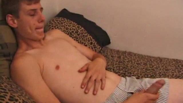 Straight guy Skylerr is horny and wants to beat off to a porn video. He works himself through his pants, and then pulls out his huge dick.