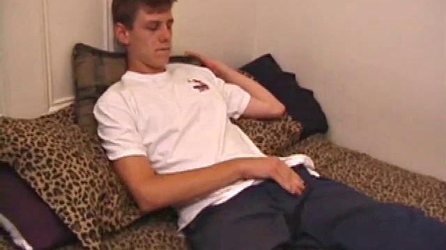 Straight guy Skylerr is horny and wants to beat off to a porn video. He works himself through his pants, and then pulls out his huge dick.