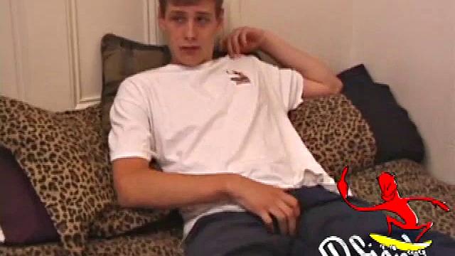 Straight guy Skylerr is horny and wants to beat off to a porn video. He works himself through his pants, and then pulls out his huge dick.