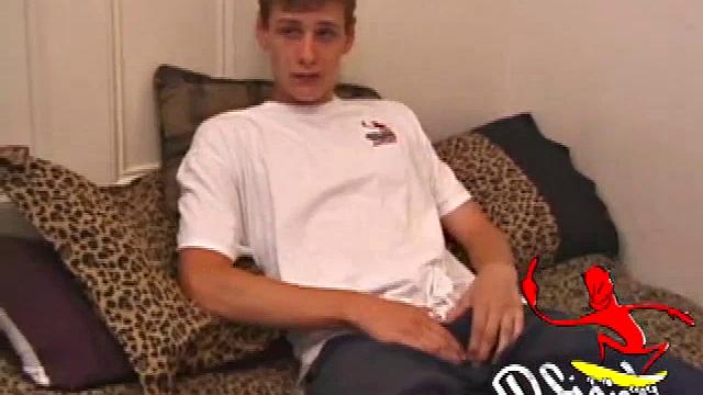 Straight guy Skylerr is horny and wants to beat off to a porn video. He works himself through his pants, and then pulls out his huge dick.