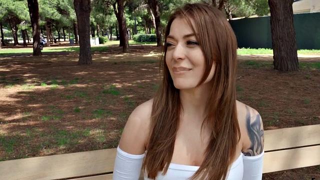 Amateur tattooed and pierced babe rides cock outdoor