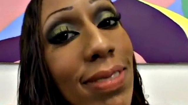 Watch this Ebony teen in high heels get her pussy drilled hard and smile with pleasure