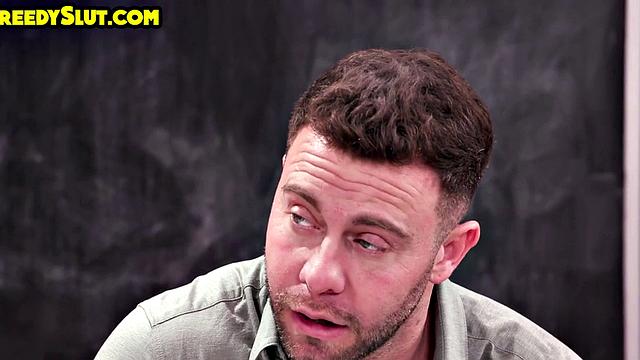 Greedy ebony teacher and college bae banged in 3some