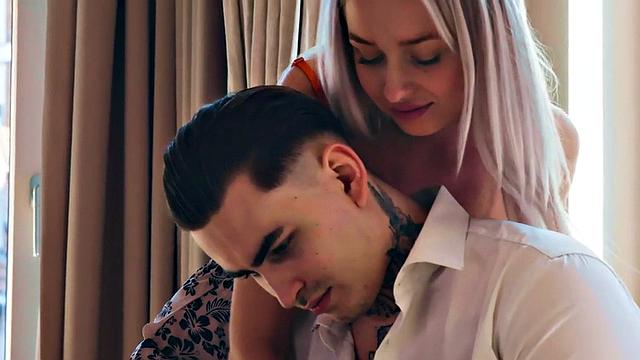 Petite enjoys fucking from behind by big white dick.