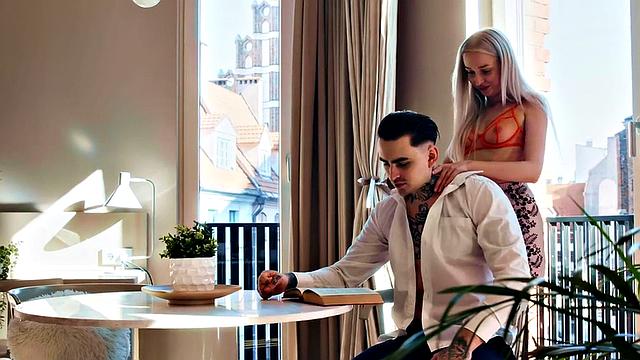 Petite enjoys fucking from behind by big white dick.