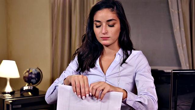 Watch this skinny secretary deepthroat and get fucked hard in her wet pussy hole by her boss!