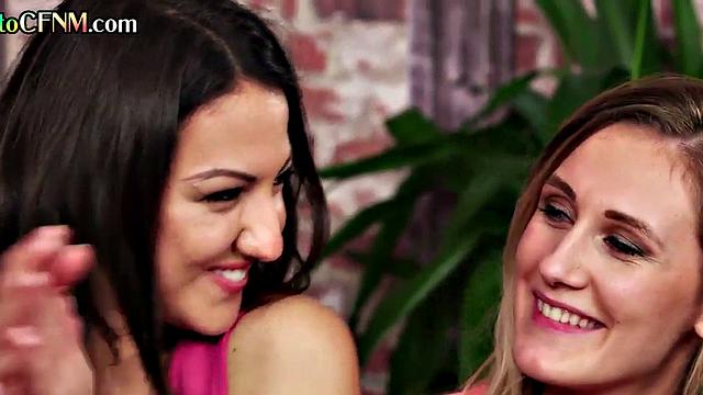 Femdom CFNM babes suck black cock in FFM threesome