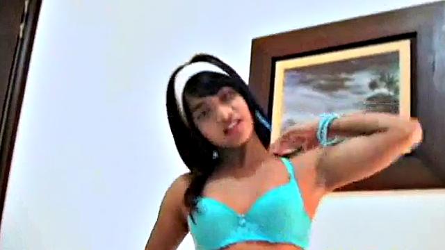 Latina petite teen touches herself