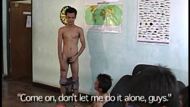 Skinny Asian amateurs wanking in group until jizz shooting