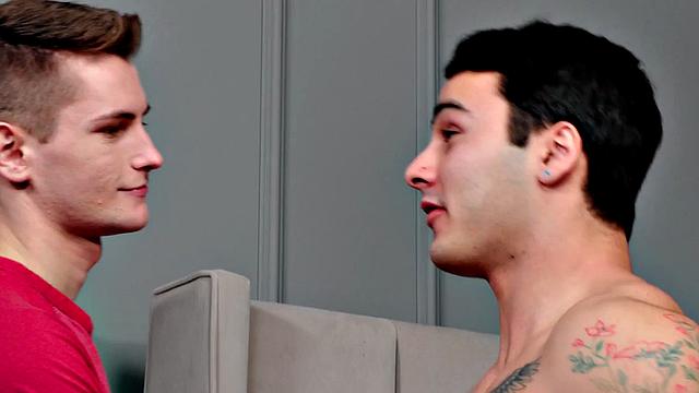 Tattooed stud fucks skinny twink's ass for mocking