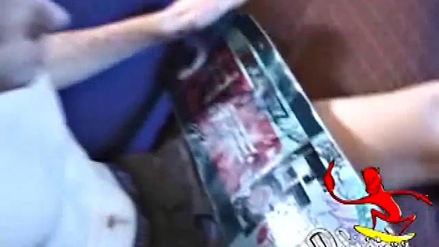 As young Tristian strips naked, his rock hard pops out and the cute skater boy starts stroking. He gives his cock a good workout and then shoots his cum load onto his face and skateboard.