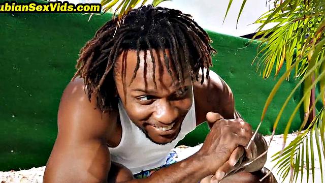 Oiled big booty black bae fucked outdoors after swimming